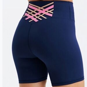 Fabletics Boost PowerHold High-Waisted Shorts Navy Athletic Biker Size Medium